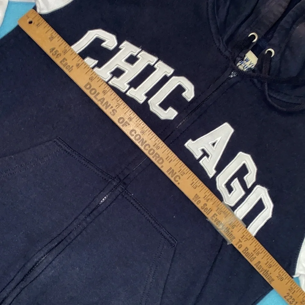 NEW YORK POPULAR Chicago jacket coat hood long sleeve navy white zip up size XS